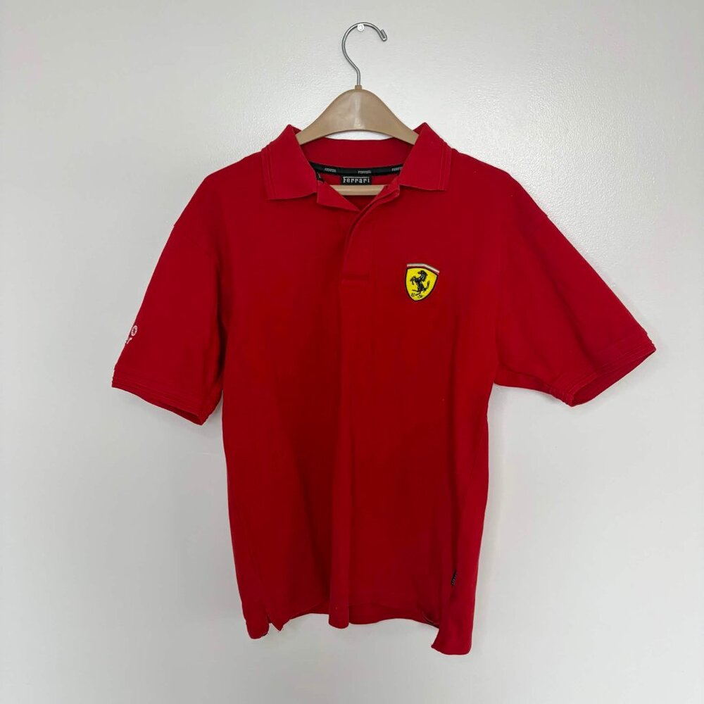 VTG Y2K Ferrari Polo Shirt Shell V-Power Red F1 Racing Medium M Official License